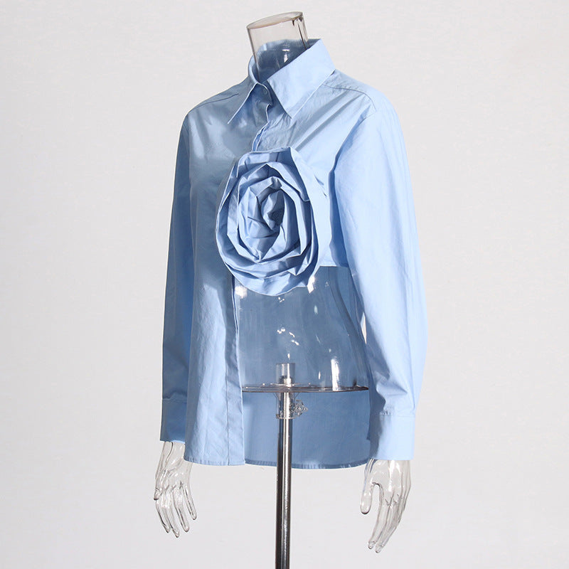 Lapels Stitching  Flower Irregular Hollow-out Split Shirt Top