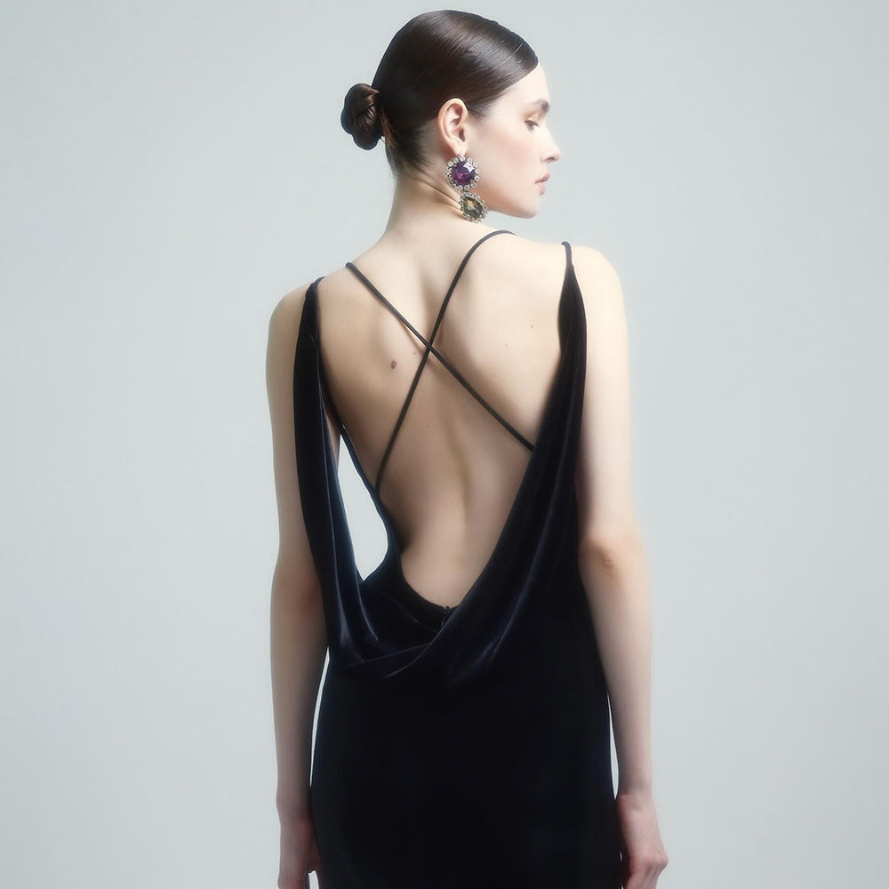 Black Camisole Backless Slim Fit  Dress