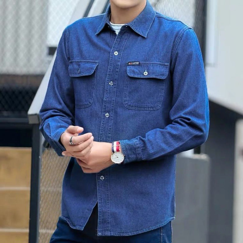 Thin Long Sleeve Coat Soft Denim Top Shirt Autumn Loose Men