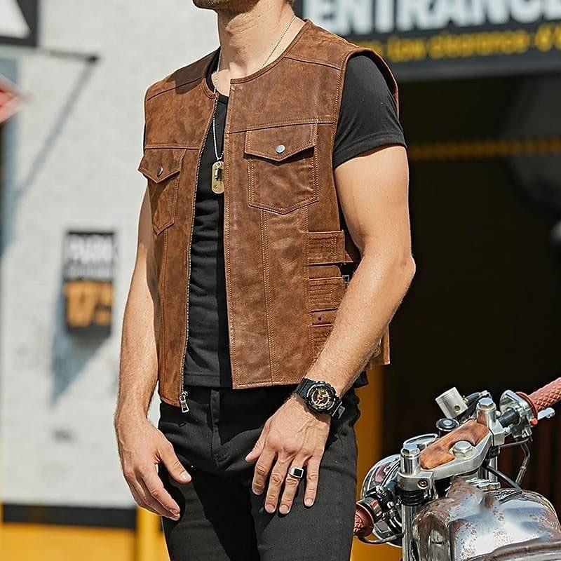 Men's Leather Waistcoat Single-breasted Jacket