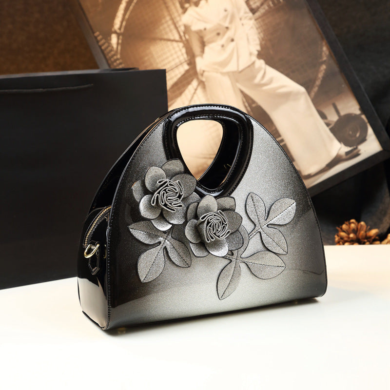 Flower Dumpling Niche Handbag Versatile Patent Leather Messenger Bag