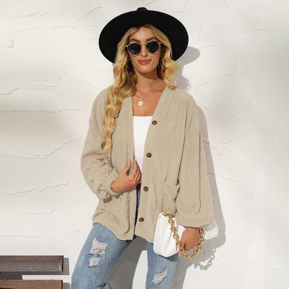 Women's Clothing Solid Color Little Teddy Plush Cardigan Women's Casual Jacket Women