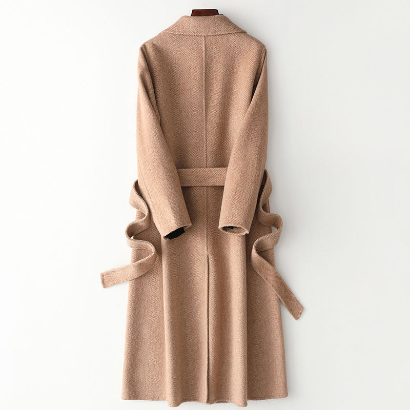 Women's Solid Color Mid-length Wool Slim-fit Coat