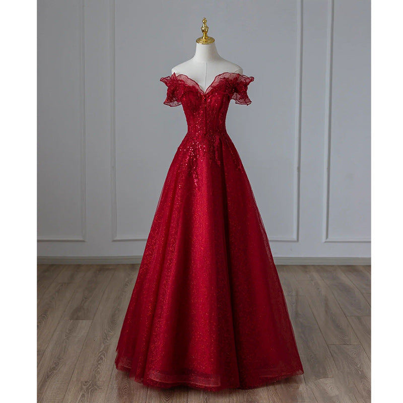 Off-shoulder Red Evening Dress For Women