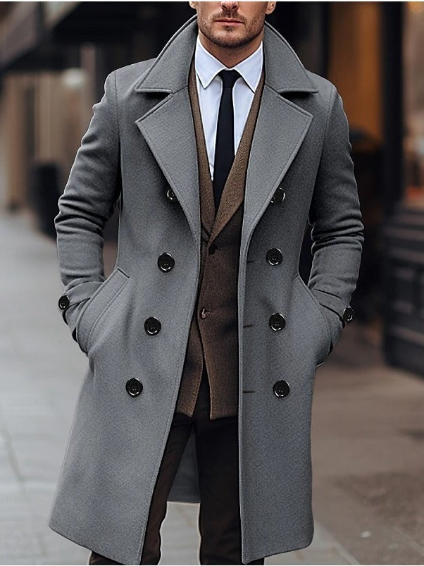 Men's  Woolen  Double Breasted Long Coat