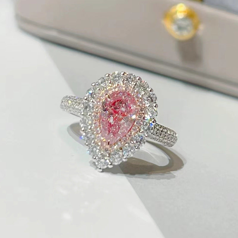 925 Sterling Silver High Carbon Diamond Pink Ring