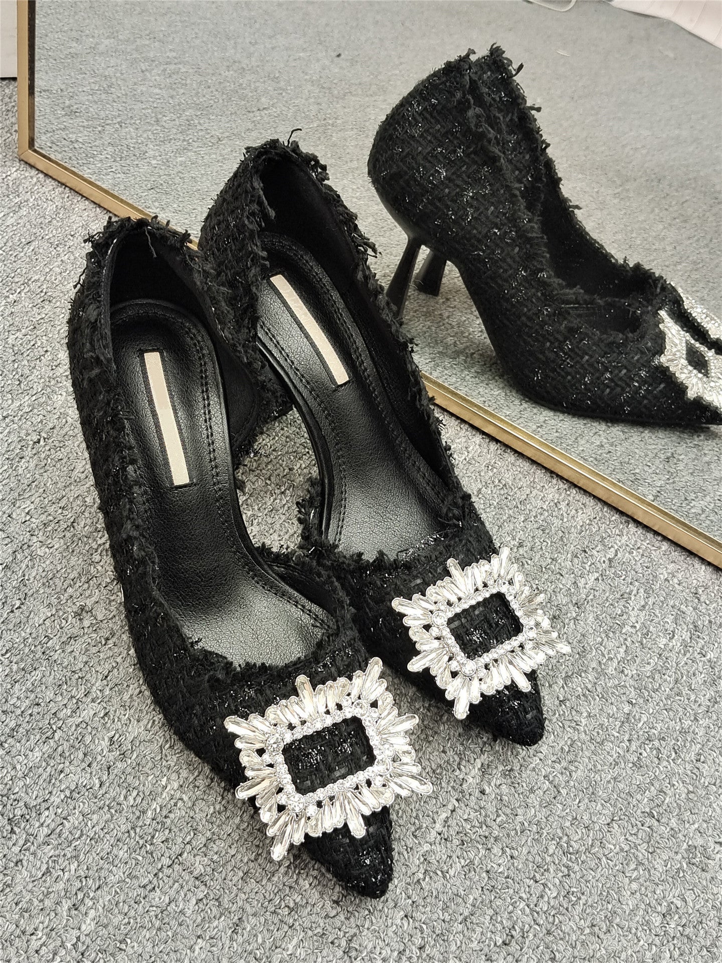 High Heels Stiletto Heel Classic Style All-match Rhinestone