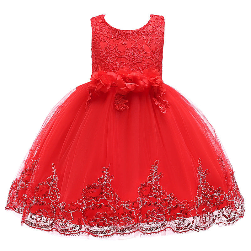 Sequined Trailing Lace Princess Dress Children Shirt