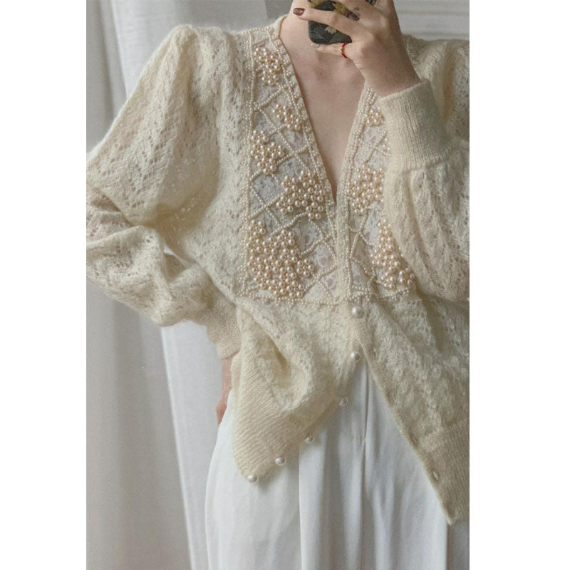 Pearl Embellished Cardigan And Mohair Sweater