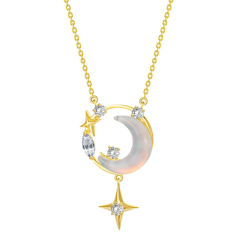 S925 Sterling Silver Star Moon Necklace