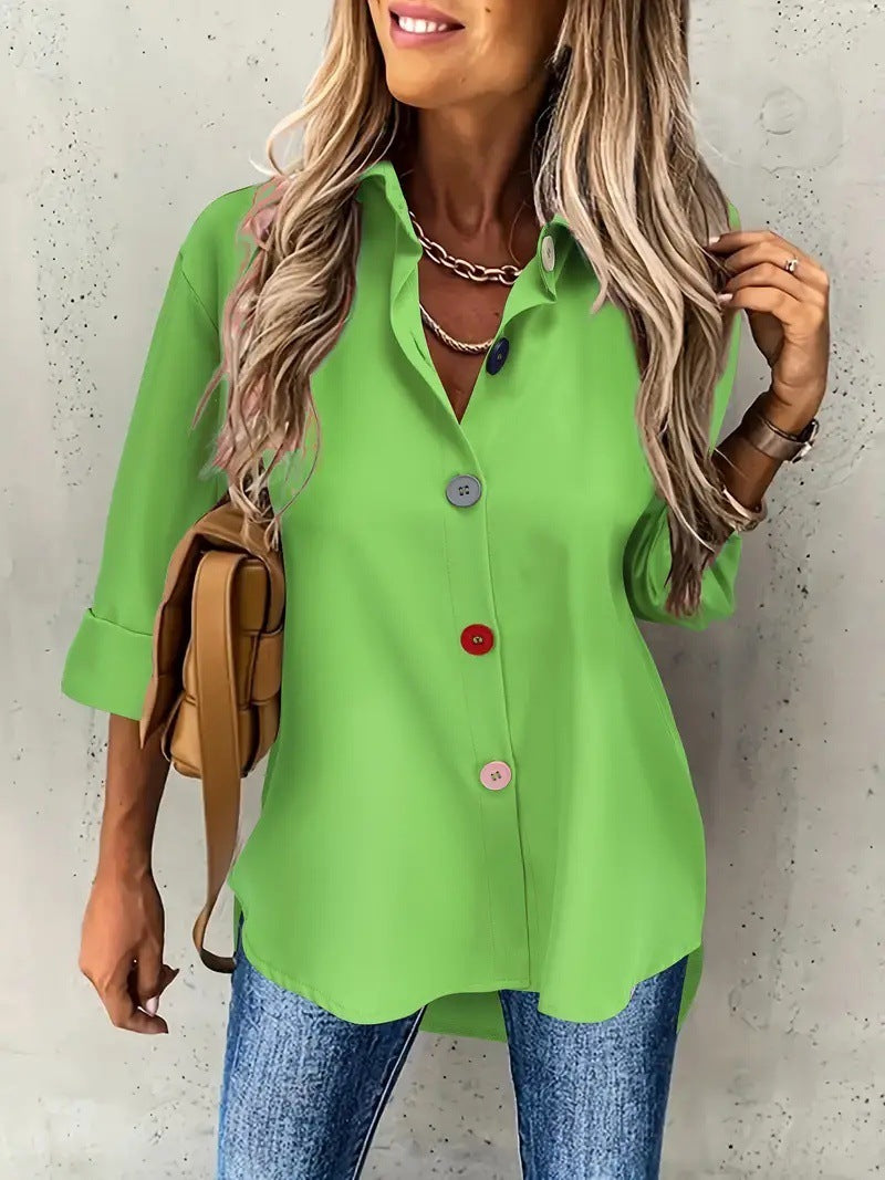 Solid Color Buttons Long Sleeve Shirt Top