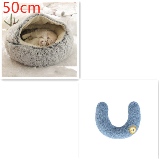 2 In 1 Dog And Cat Bed Pet Winter Bed Round Plush Warm Bed House