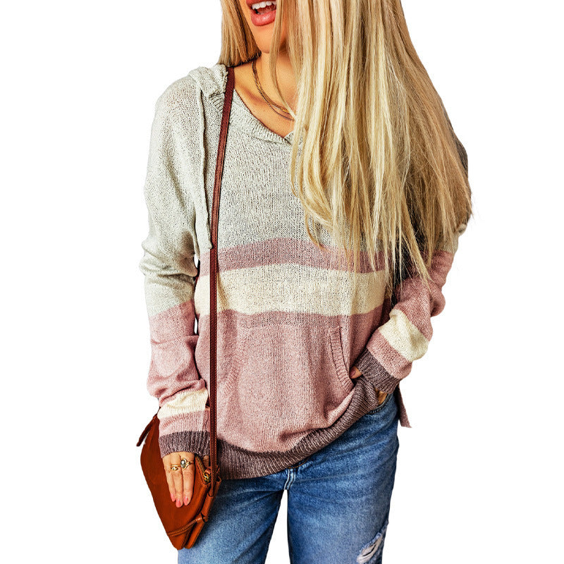 Autumn Leisure V-neck Hooded Sweater For Women