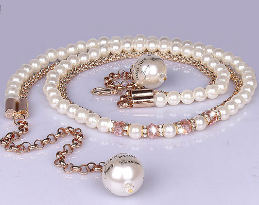 Pearl Waist Chain Fashion All-match Thin Belt With Rhinestone Decoration