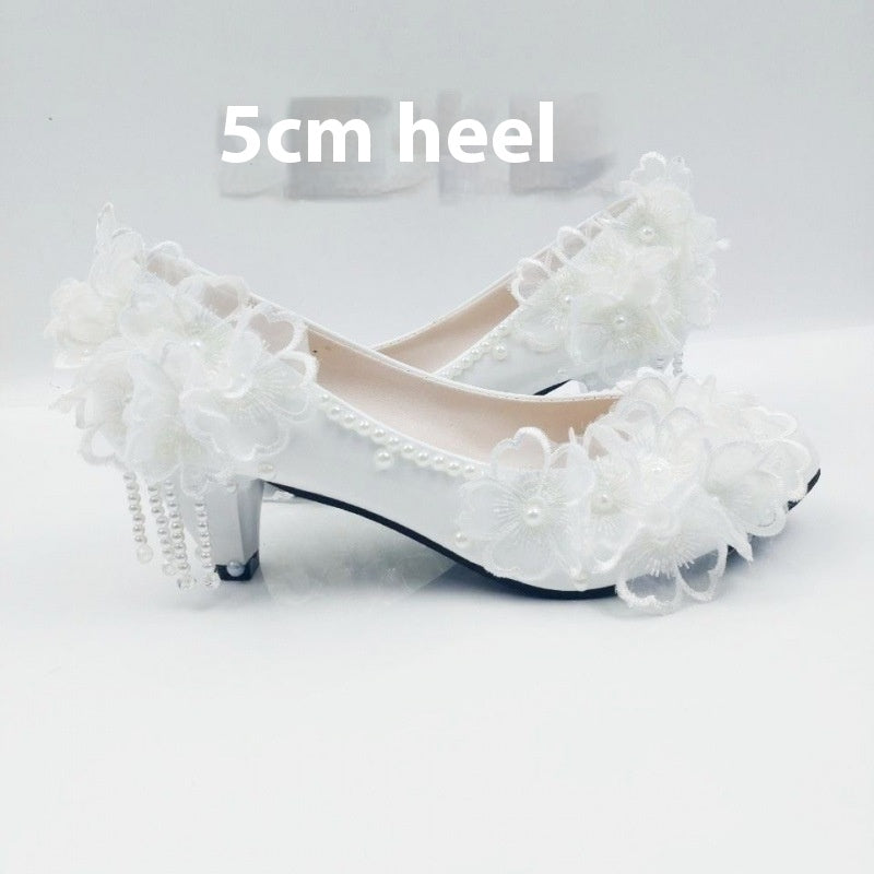 High-heeled Flower Rhinestone Tassel Bride Shoe