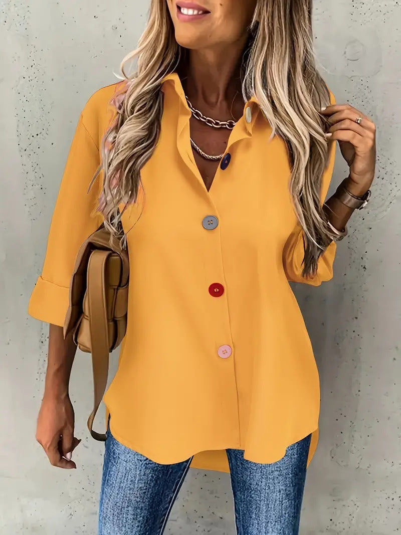 Solid Color Buttons Long Sleeve Shirt Top