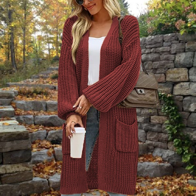 Loose Lantern Sleeve Sweater Women's Cardigan Mid-length Autumn And Winter