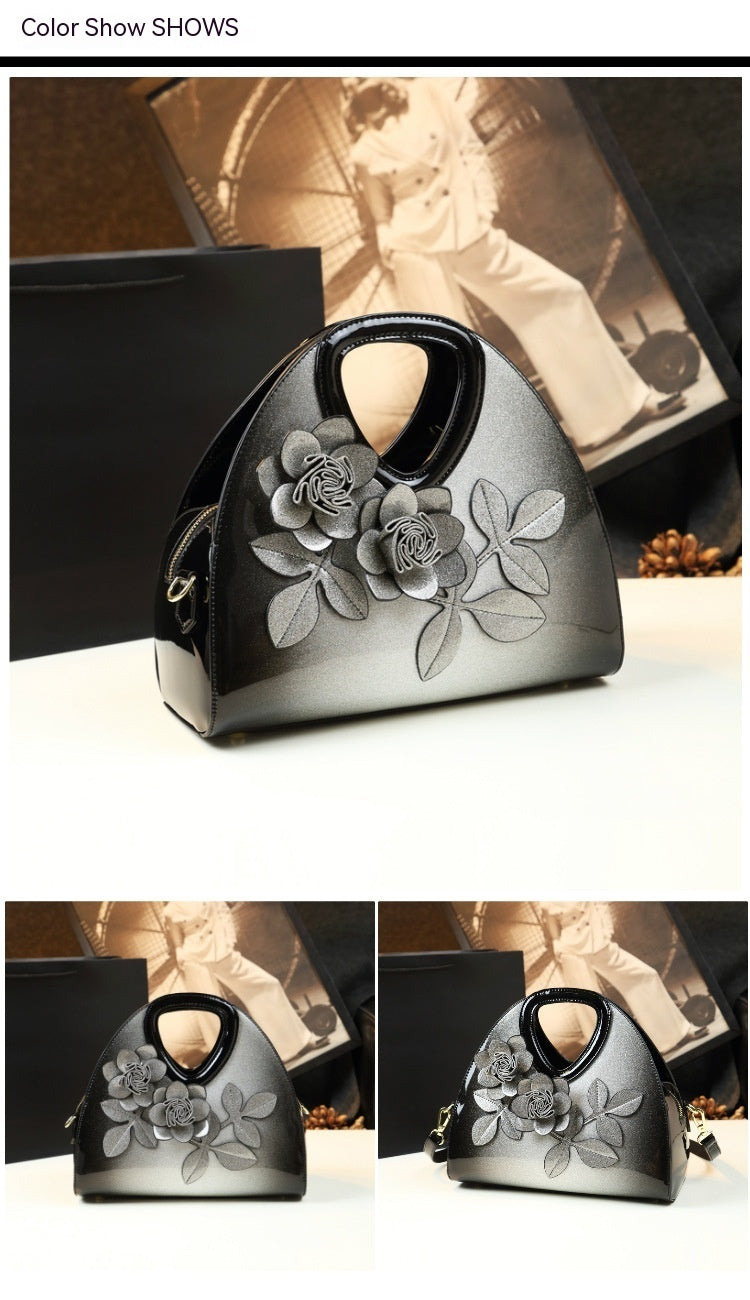 Flower Dumpling Niche Handbag Versatile Patent Leather Messenger Bag