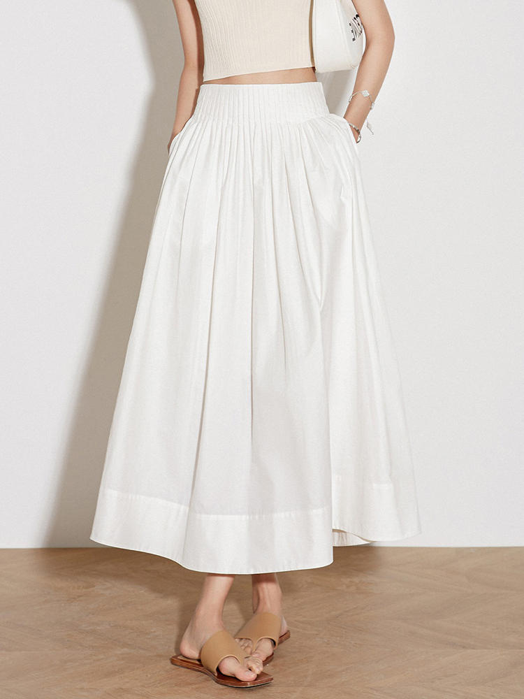 White  Pleated Fluffy High Waist Flare Skirt