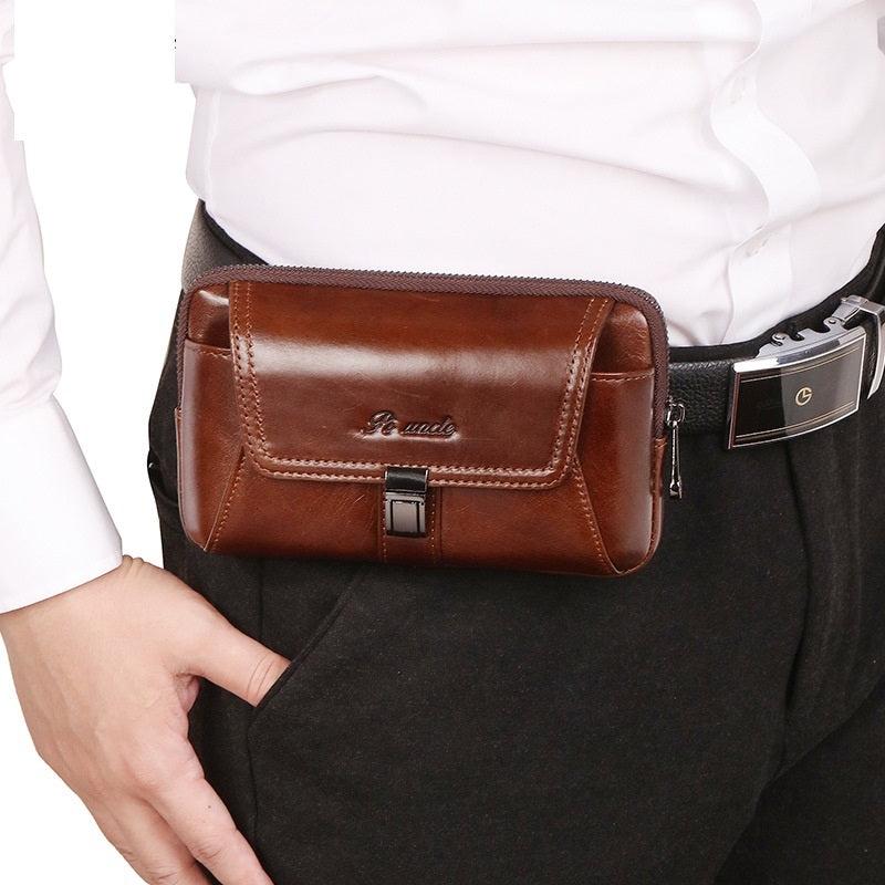 Men's Small Waist Bag Belt Mobile Phone Bag Vertical Multi-functional Mini Retro Cowhide