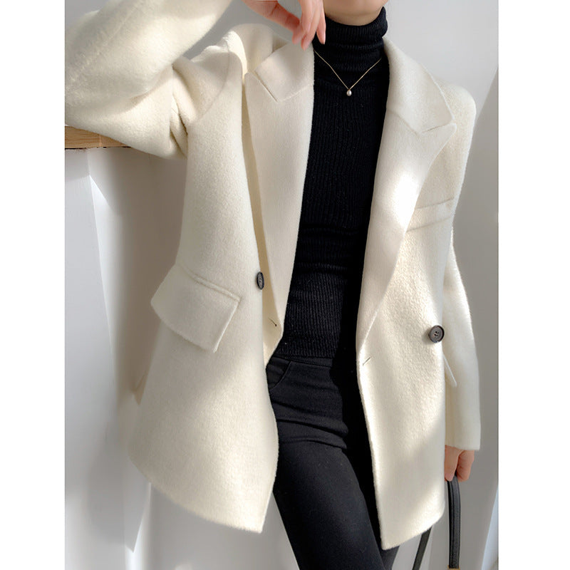 Double-faced Cashmere Coat Cocoon-shaped Hepburn Style Small Woolen Blazer Women's Short