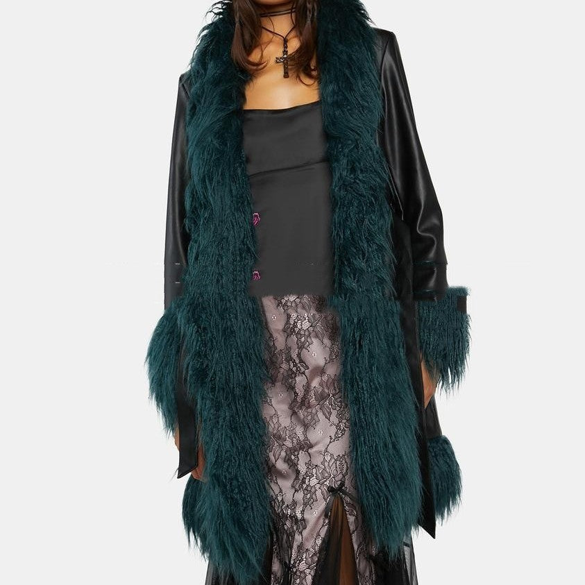 One-piece Mid-length Women Leather Fur Coat Women