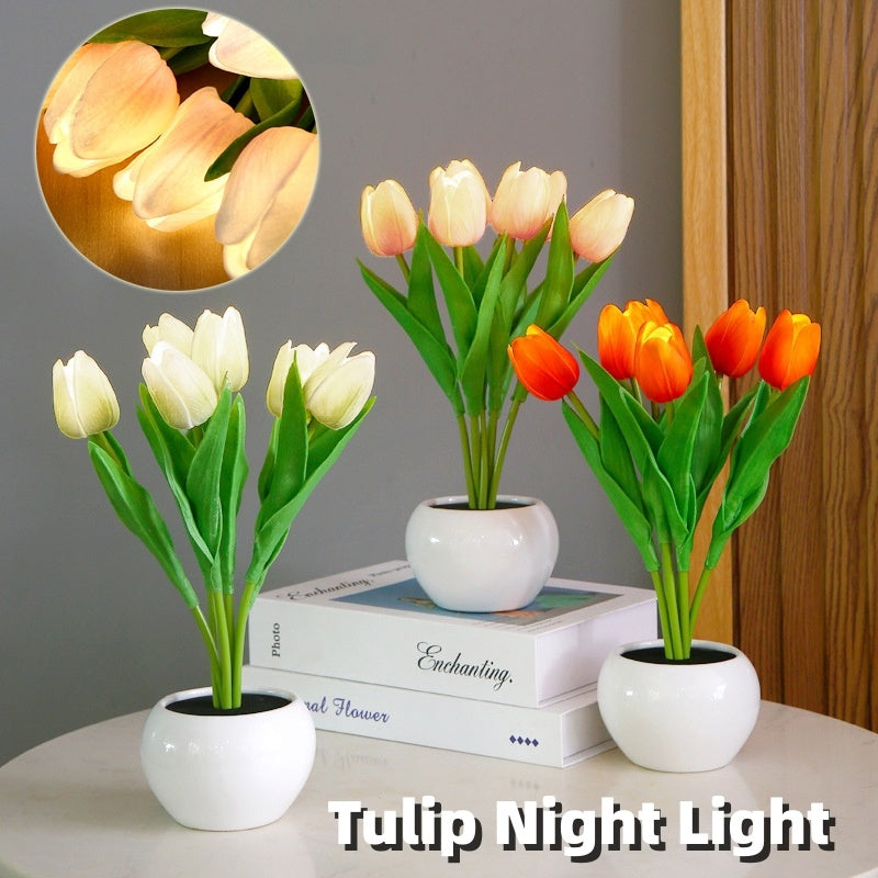 LED Tulip Flower Night Light Artificial Flowerpot