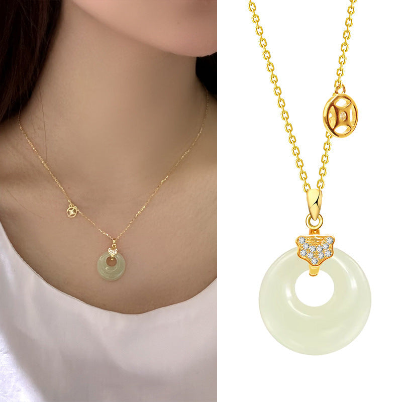 New Hetian Jade Necklace Female 925 Silver