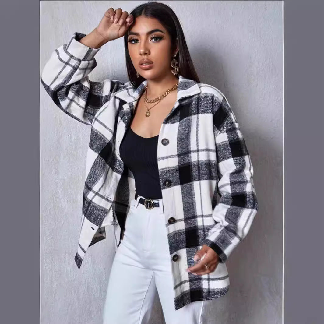 Spring Plaid Frayed Shirt Loose Fashion Casual Shirt