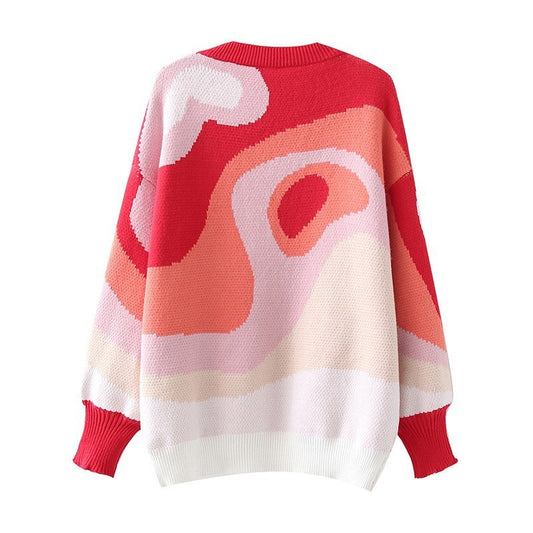 Color-blocking Rainbow Print Half-Sweater