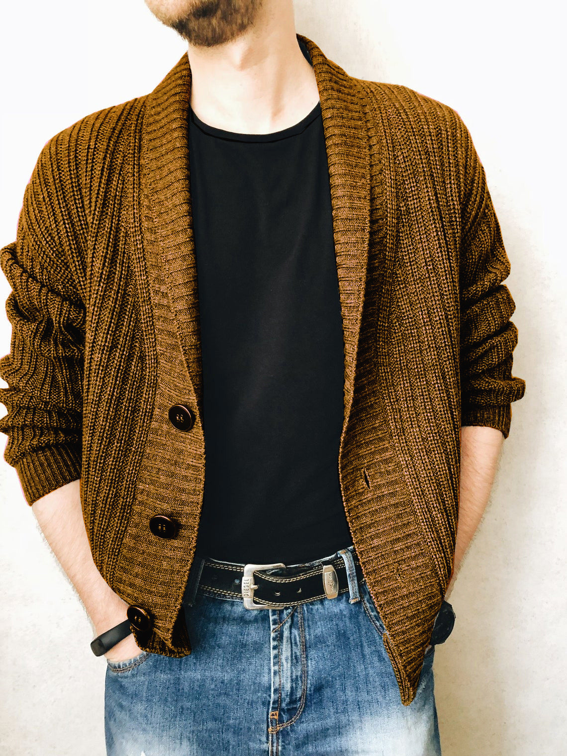 Fall Men's Fashion V-neck Long Sleeve Cardigan