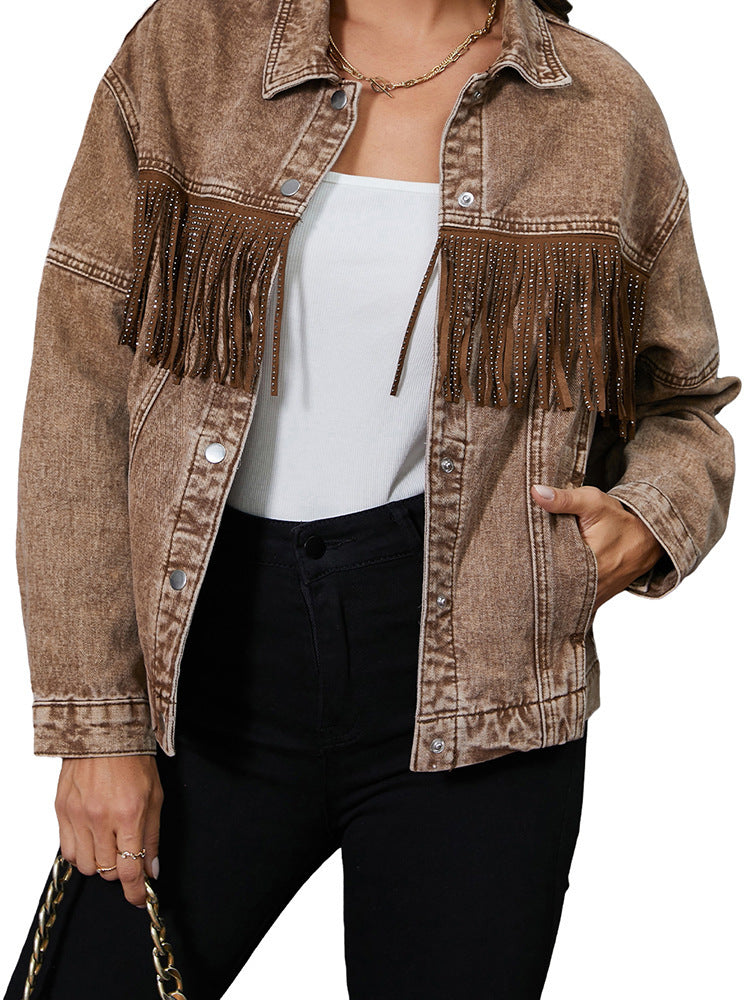 Tassel Lapel  Jean Jacket Coat For Women