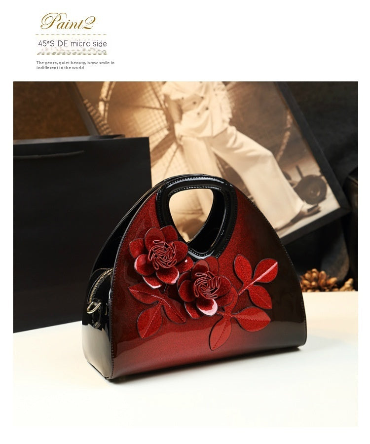 Flower Dumpling Niche Handbag Versatile Patent Leather Messenger Bag