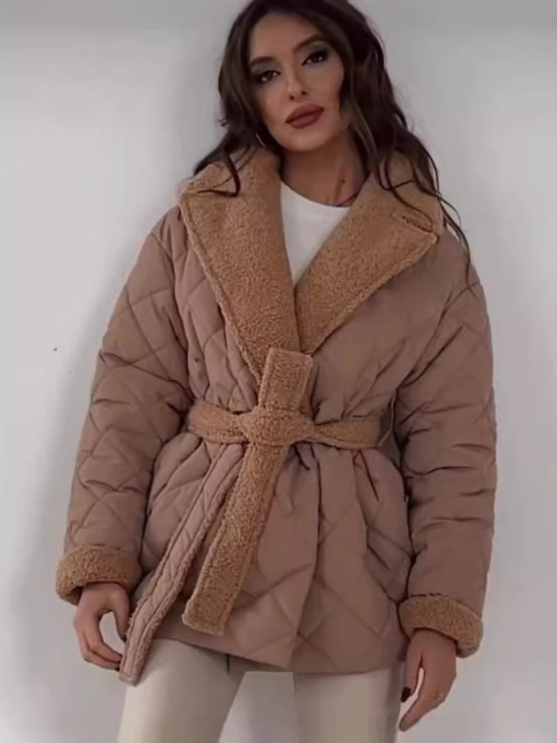 Winter Lapel Plaid Coat  Women Outwear Clothing