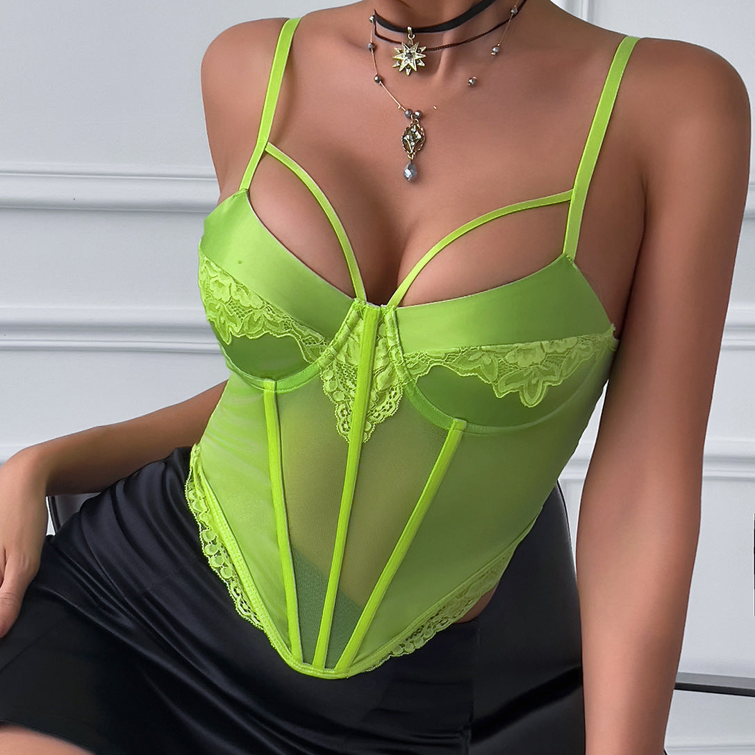 Fluorescent Satin Lace Deep V Bandage Party Camisole