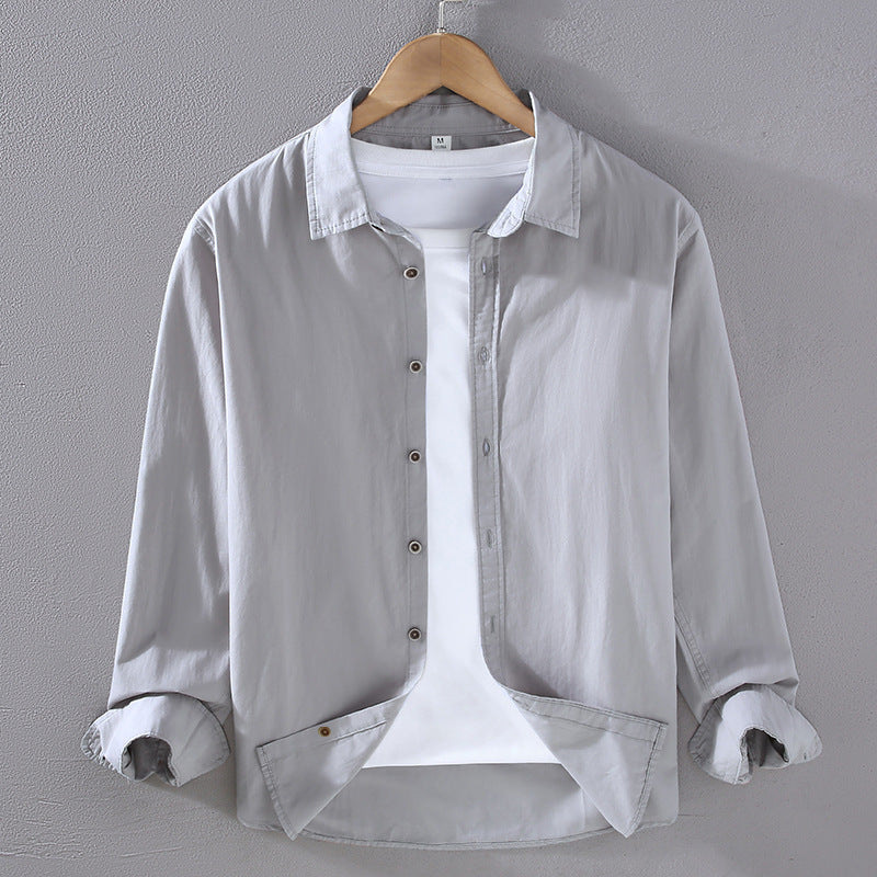 Style Thin Long Sleeve Shirt Men's Loose Casual Cotton