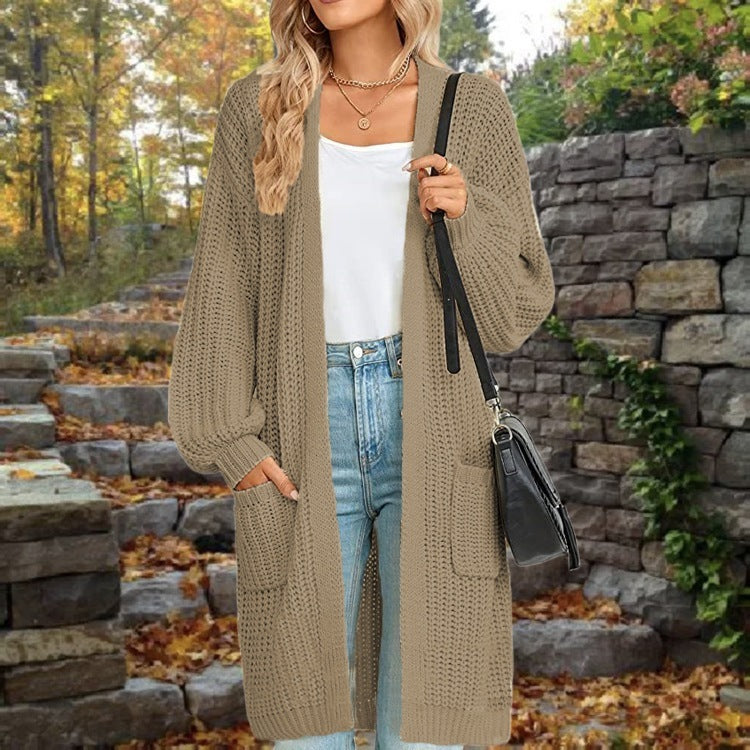 Loose Lantern Sleeve Sweater Women's Cardigan Mid-length Autumn And Winter