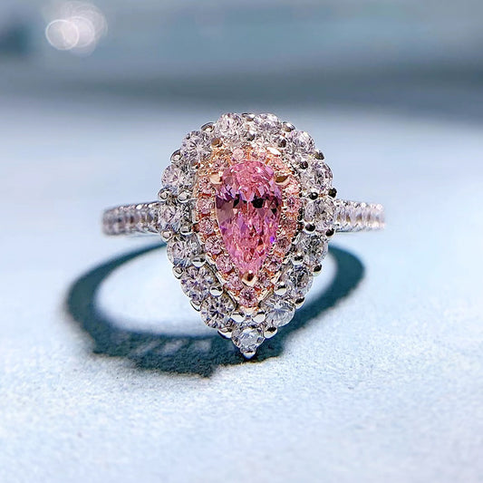 925 Sterling Silver High Carbon Diamond Pink Ring