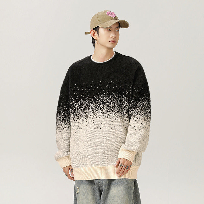 Artificial Mink Plush Gradient Design Sweater