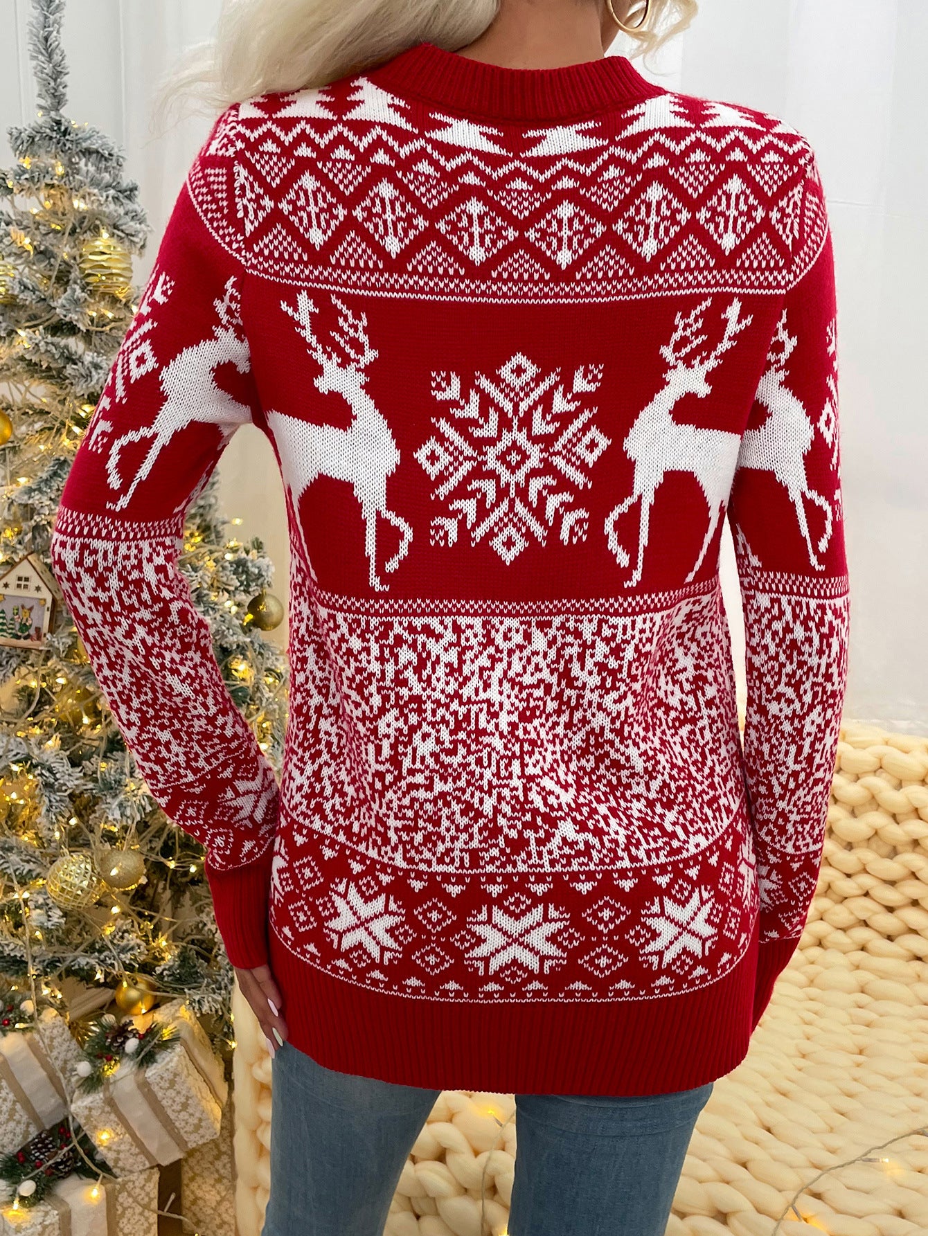 Christmas Woolen Round Neck Long-sleeved Sweater Women's Clothing