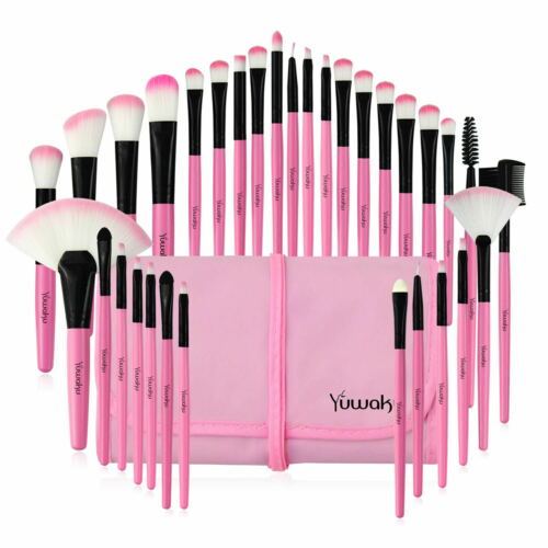 32Pcs Makeup Brushes Pouch Set Blending Powder Puff