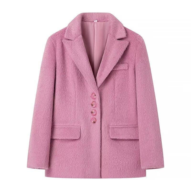 Women's Fashion Loose Lapels Wool Plush Coat