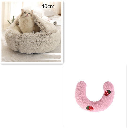 2 In 1 Dog And Cat Bed Pet Winter Bed Round Plush Warm Bed House