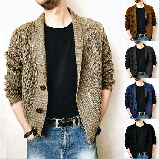 Fall Men's Fashion V-neck Long Sleeve Cardigan