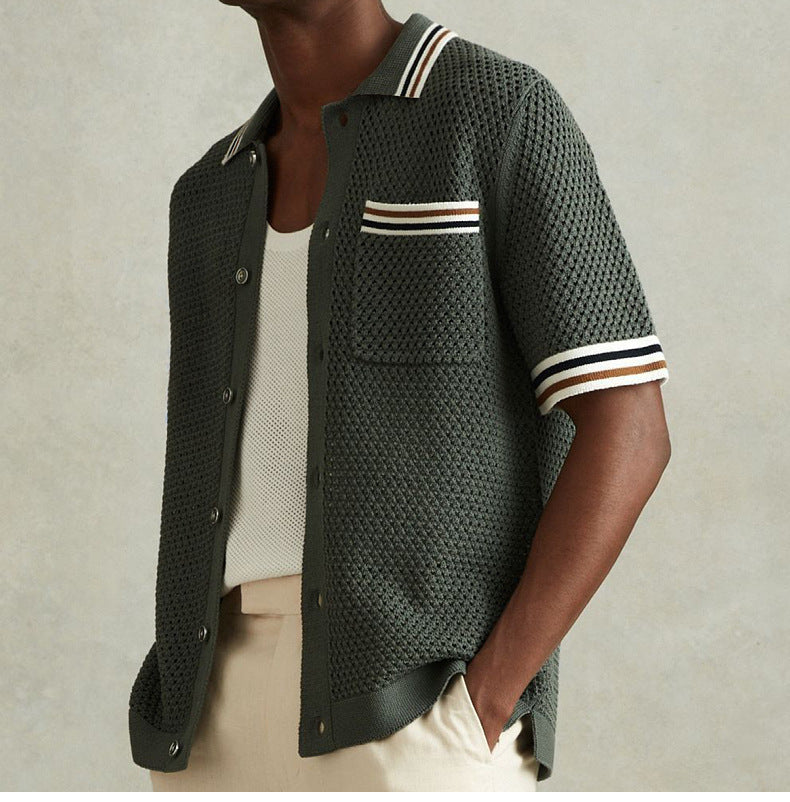 Men's Summer Hollow Lapel Knitted Cardigan