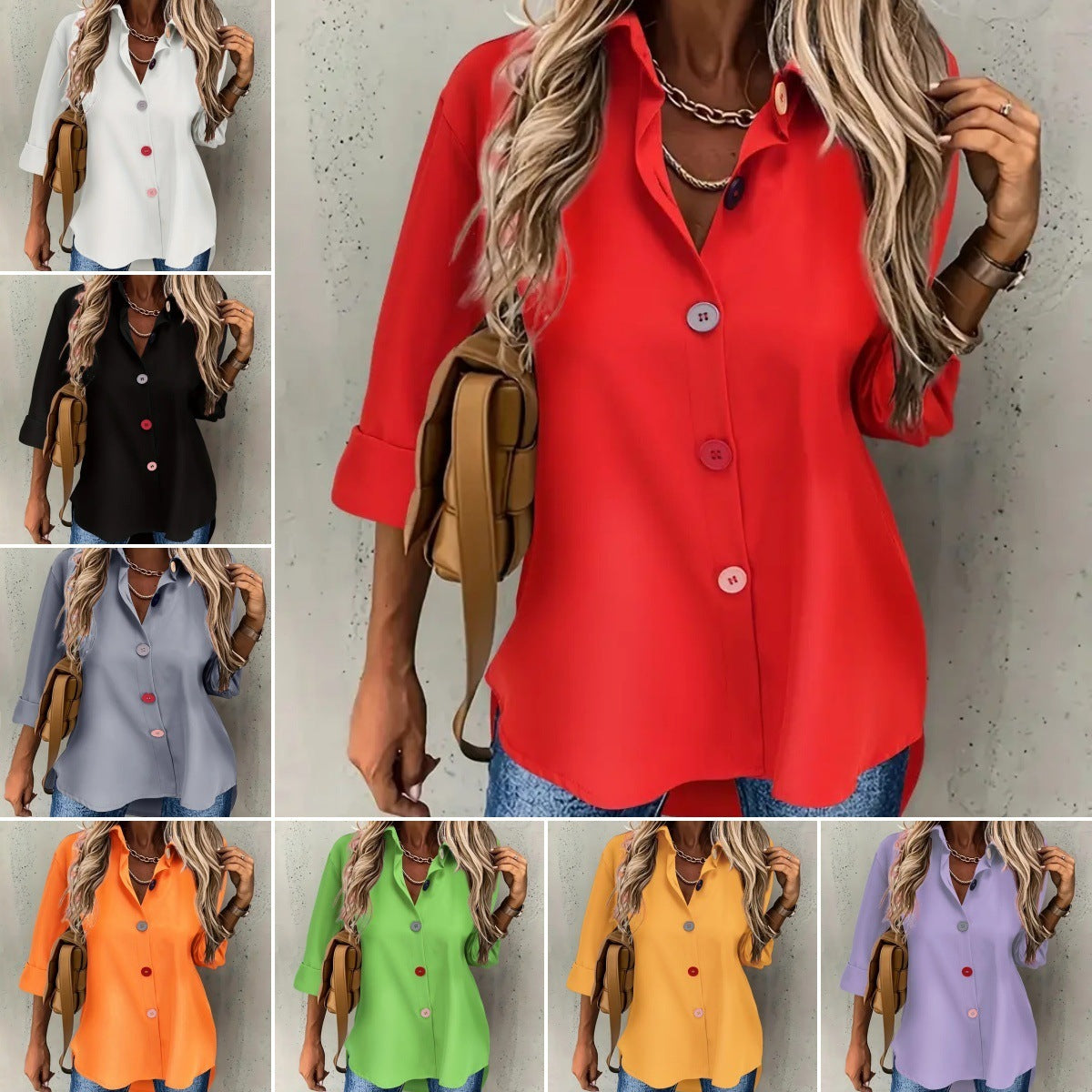 Solid Color Buttons Long Sleeve Shirt Top