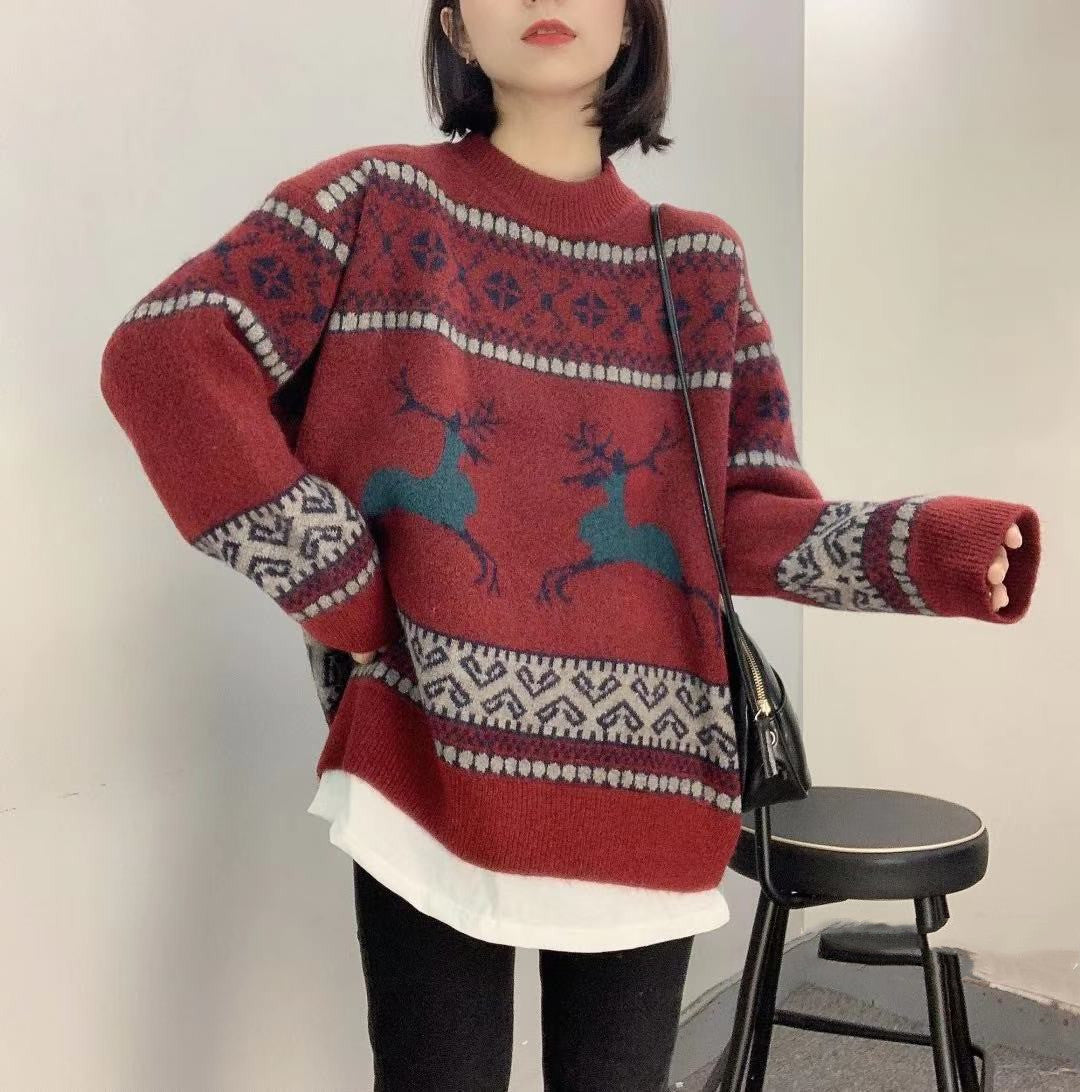 Fashion Sheep Wool Knitted Sweater Fake Two Pieces