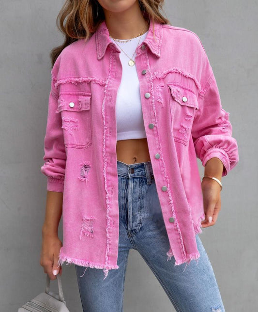 Women's Oversized Frayed Lightweight Denim Jacket