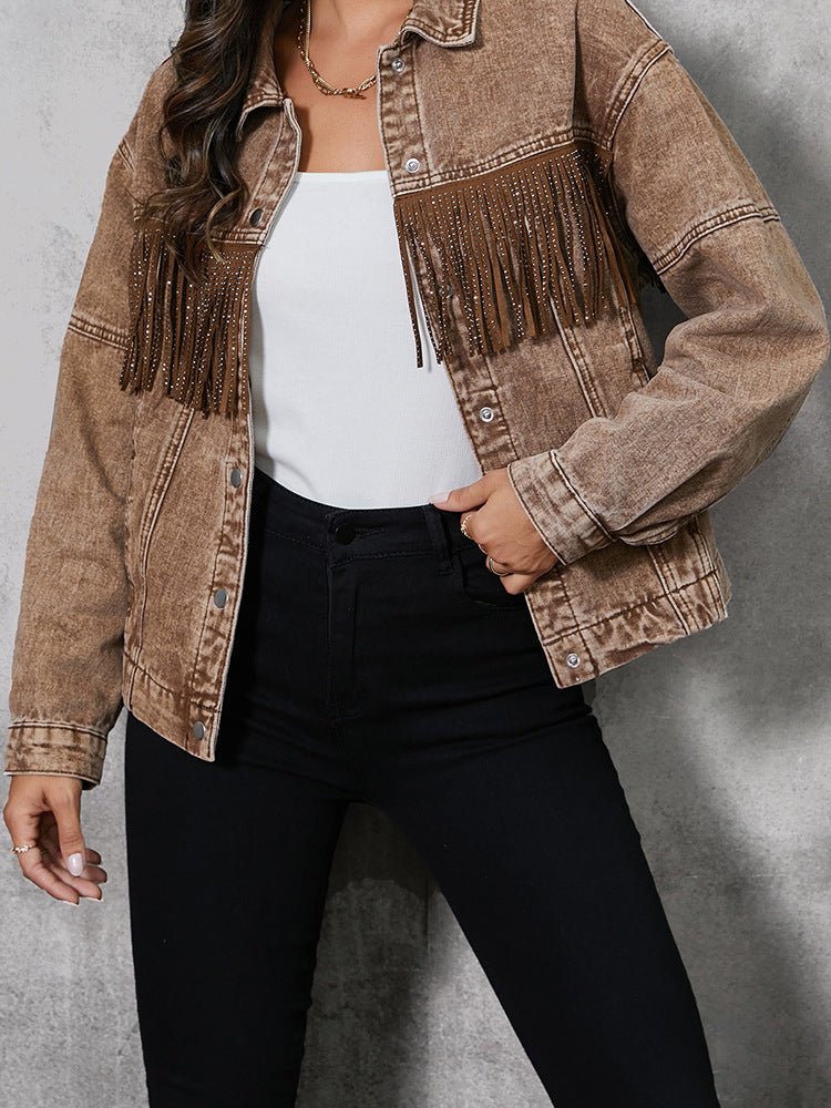 Tassel Lapel  Jean Jacket Coat For Women