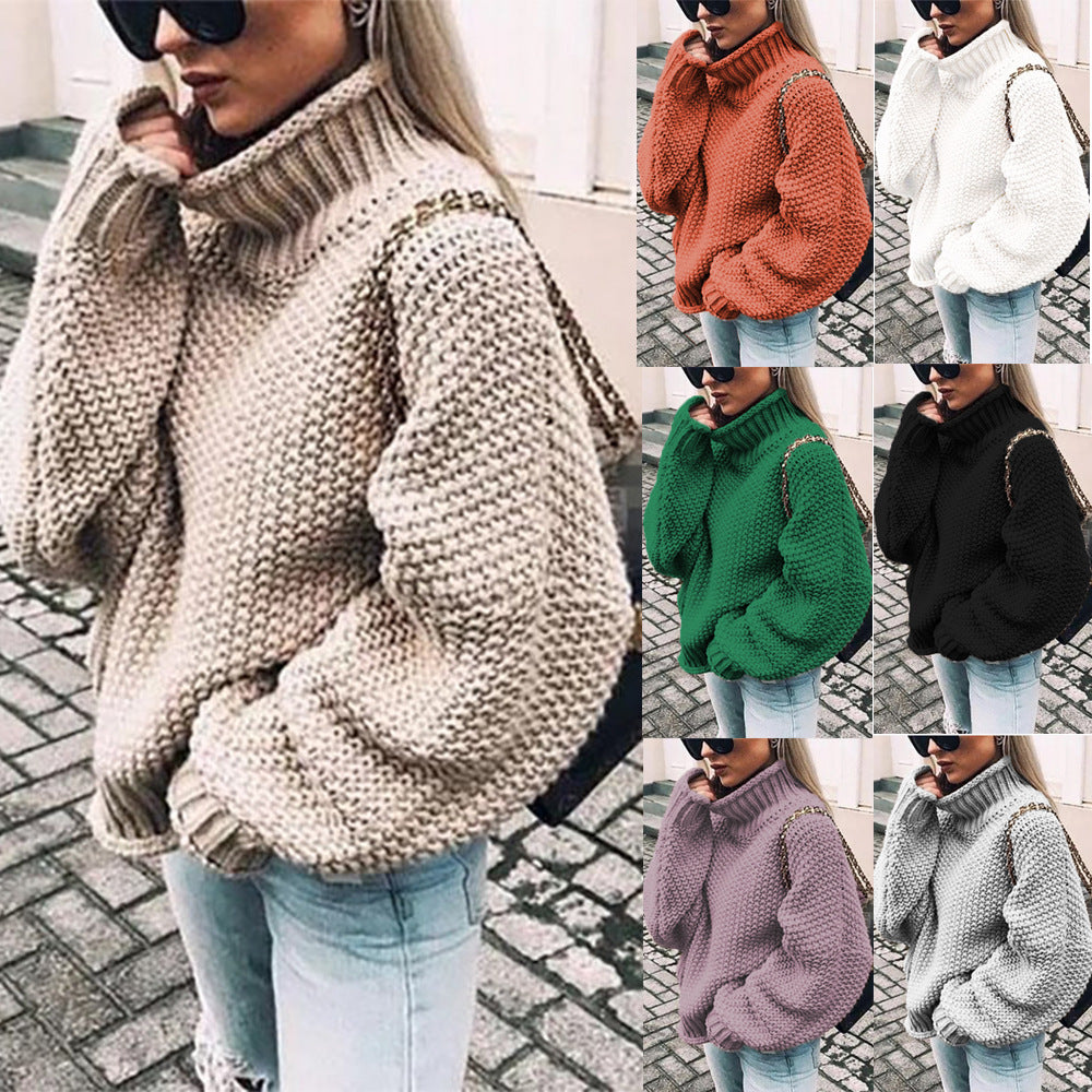 Women's Chunky  Turtleneck Doll Sleeve Sweater